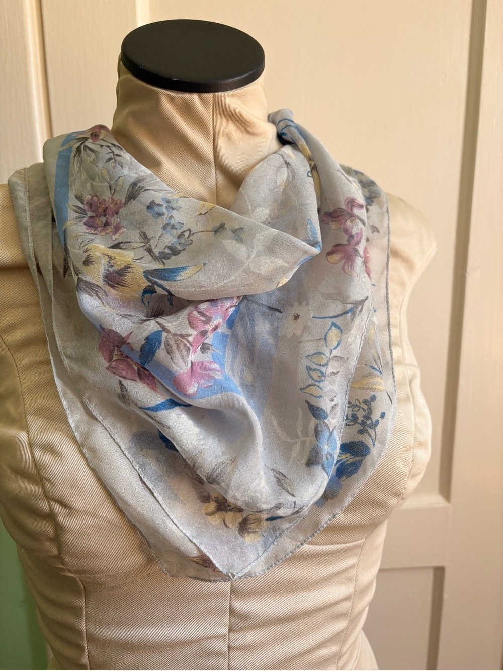Light Blue Floral Sheer Scarf - Women's Accessories